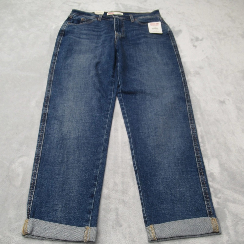 Levis Signature Jean Women 26 Mid-Rise Boyfriend Roll Cuff Whiskering Fade 27x24